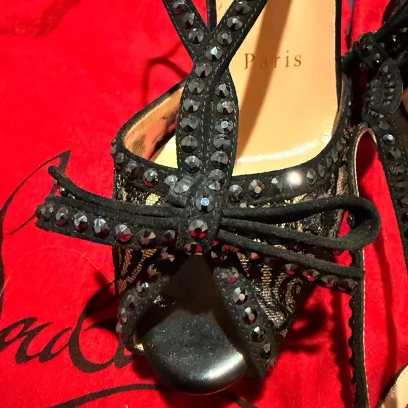 Christian Louboutin Black Patent Leather Platform Heels with Swarovski crystals - Picture 10 of 15